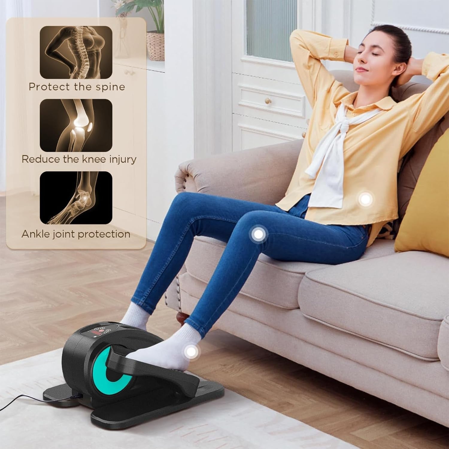 Under Desk Electric Elliptical Pedal Exerciser Quiet Remote LED Seated Trainer