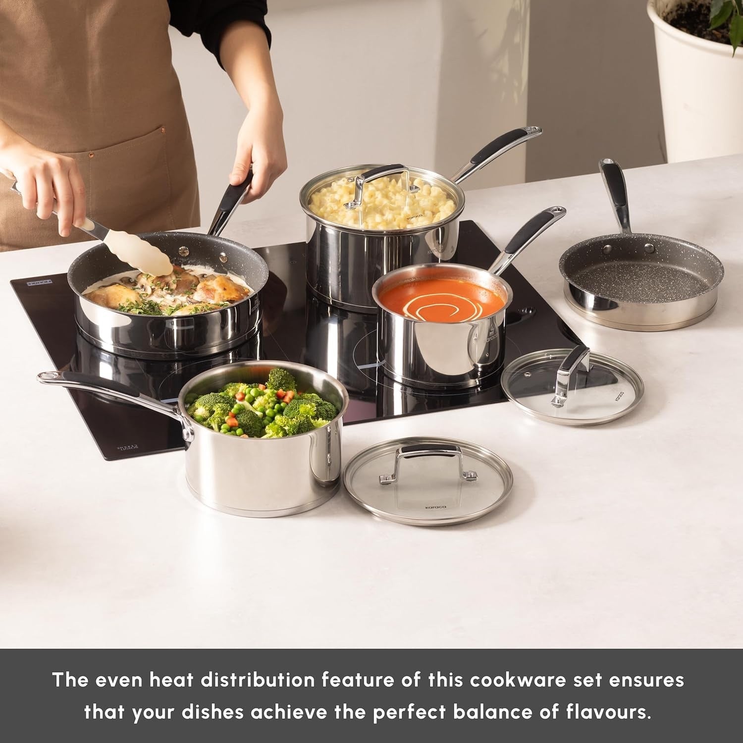 8pcs Stainless Steel Induction Cookware Set Non Stick Dishwasher Oven Safe