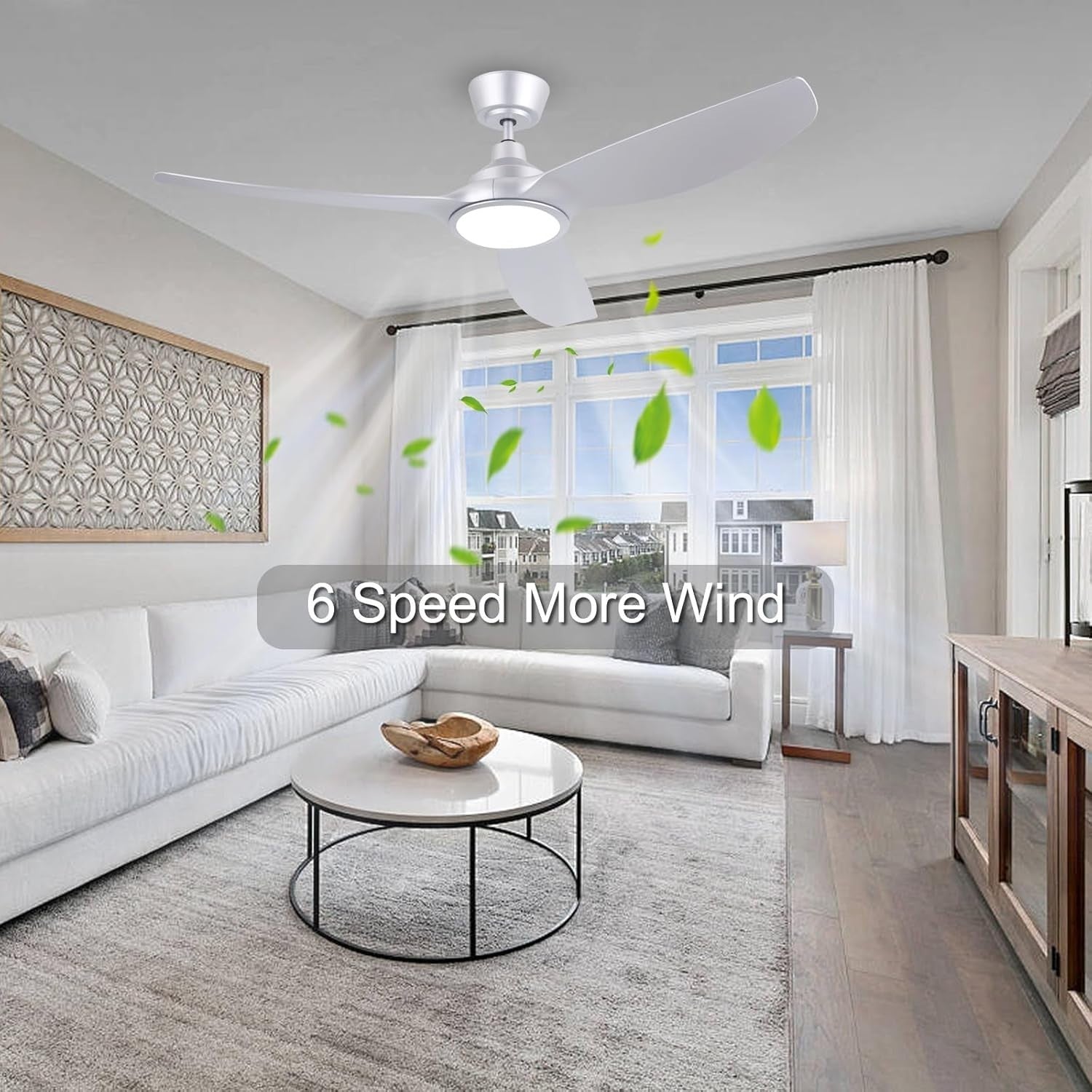 Ovlaim 132CM Silent DC Motor Smart Ceiling Fan with LED, Remote, App & Voice