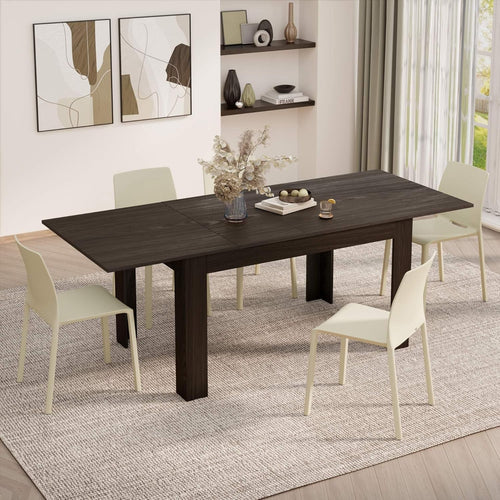 Extendable Dining Table 6-8 Seater Dark Walnut Space Saver Modern