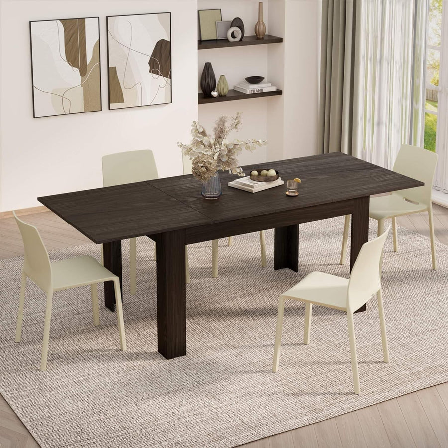 Extendable Dining Table 6-8 Seater Dark Walnut Space Saver Modern