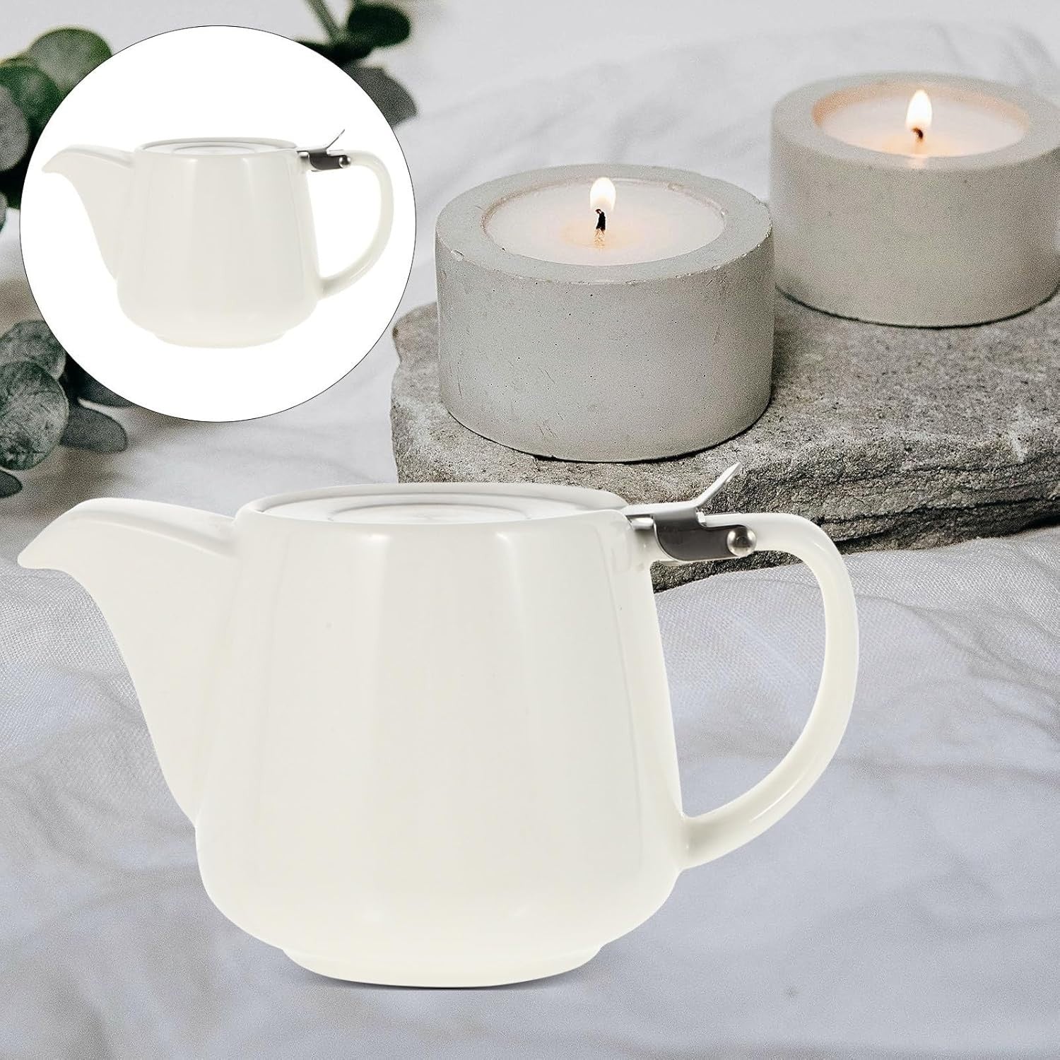 Ceramic Teapot with Stainless Steel Strainer Heat Resistant Tea Pot