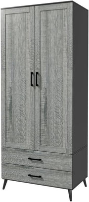 Modern Black 2 Door Wardrobe with Drawers & Hanging Rail - Bedroom Storage