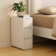 Modern Slim White Nightstand with 3 Drawers, Narrow Leather