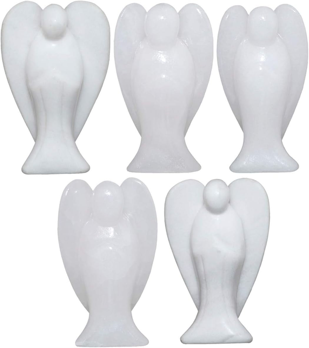 White Jade Crystal Guardian Angel Figurine 3" Carved Healing Stone Gift Decor