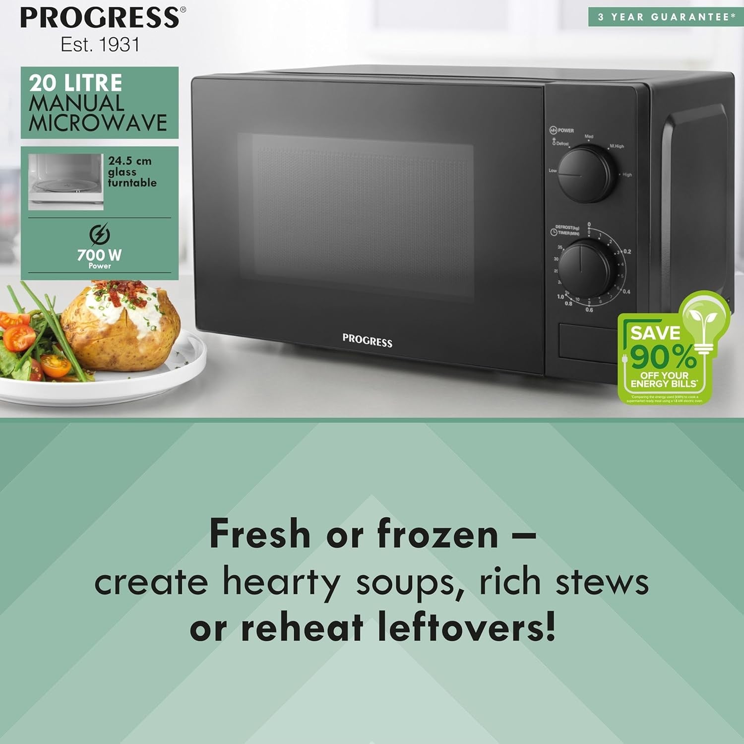 20L Microwave 700W Manual 5 Heat Levels 35 Min Timer