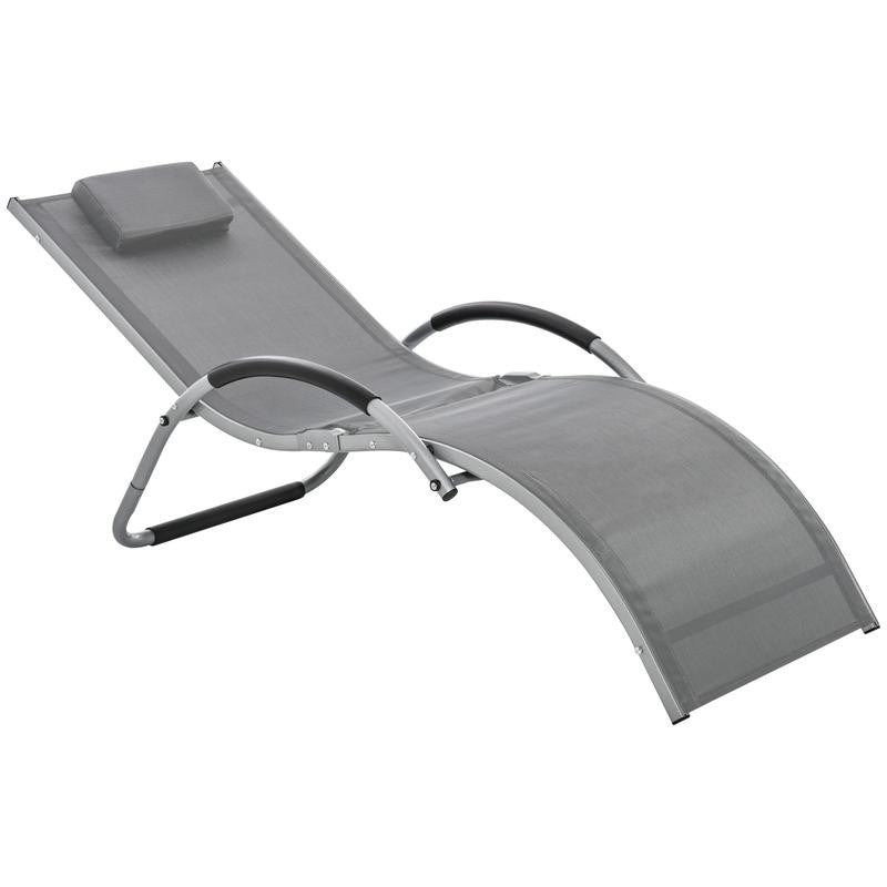 Reclining Garden Sun Lounger Mesh Outdoor Chair Portable Armrest Pillow