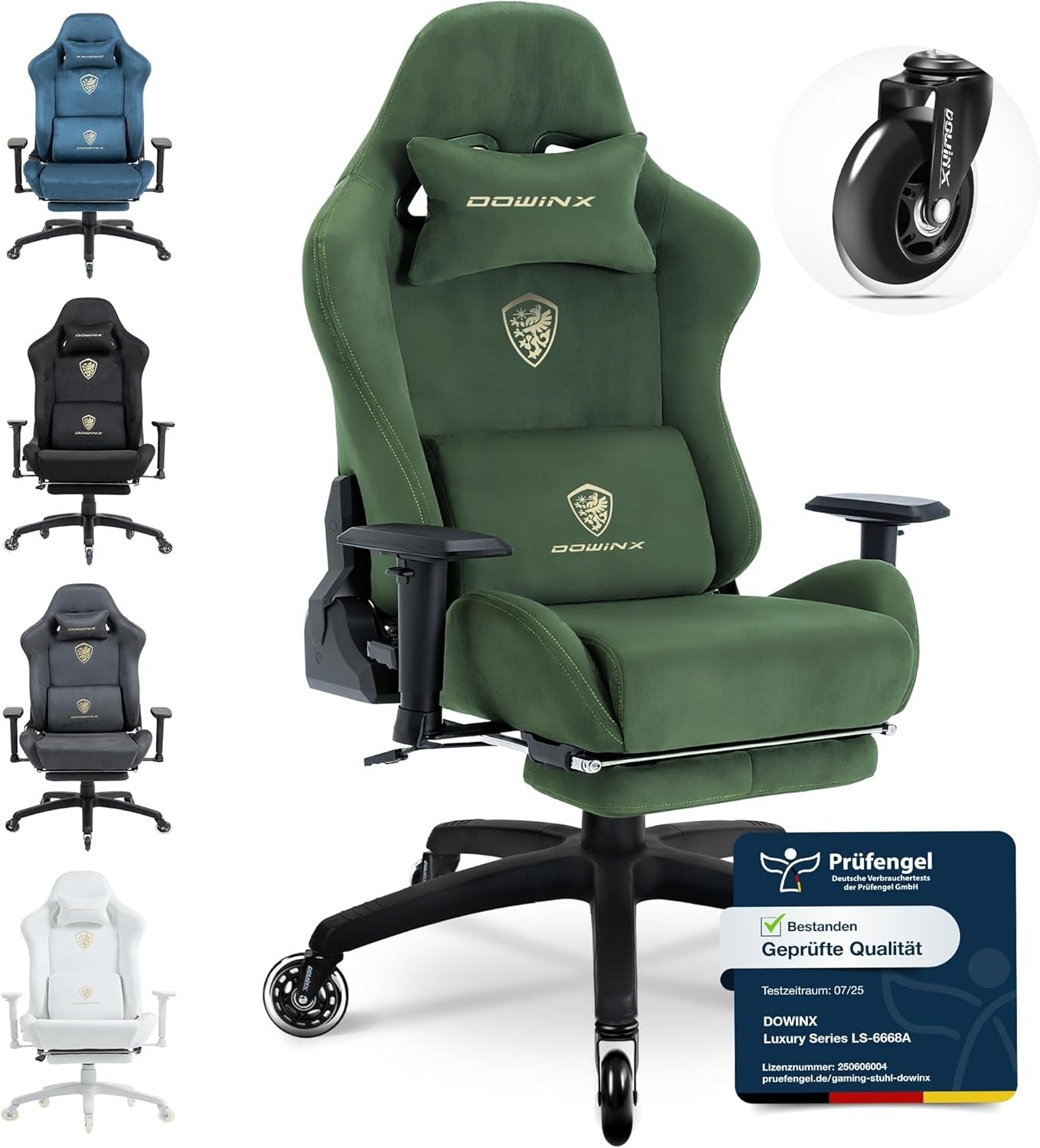 Big & Tall Gaming Chair 160° Recline Footrest Massage Green