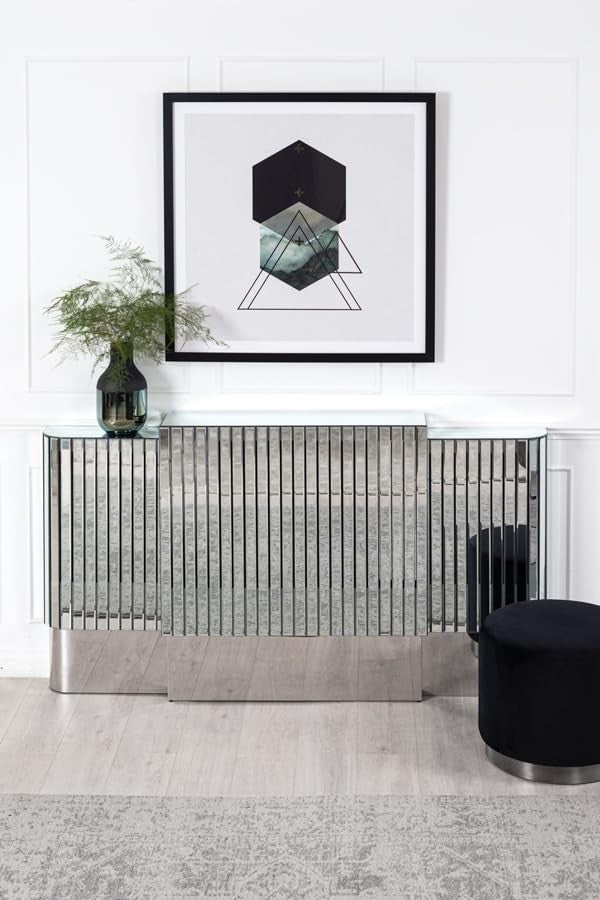 Luxury Mirrored Radiator Cover | Silver Glass Console Cabinet | Adjustable