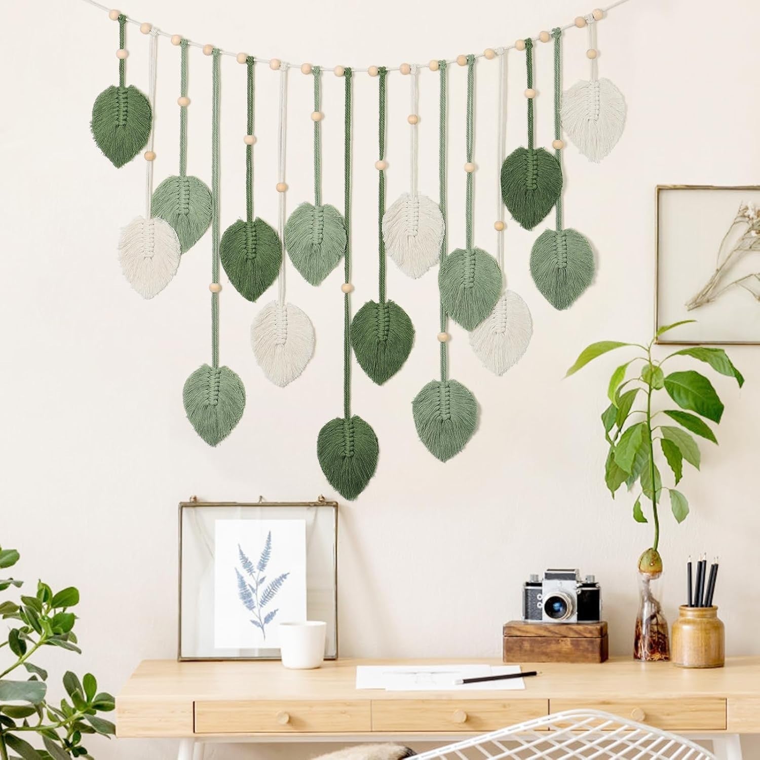 Large Macrame Leaves Wall Hanging Boho Tapestry 28x51in