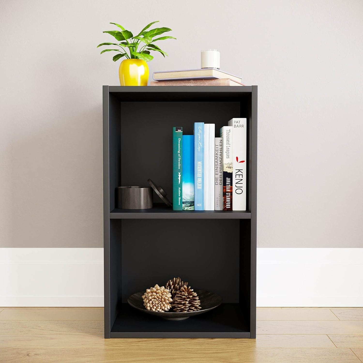 2 Tier Black Wooden Cube Bookcase Small Storage Shelf for Living Room Office