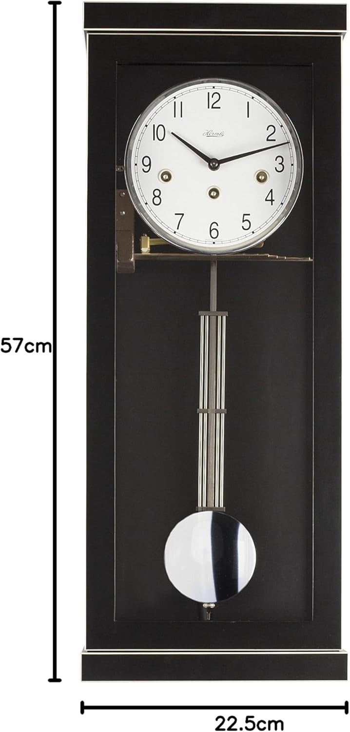 Modern Black Wooden Pendulum Wall Clock Silent Mechanical Chime 57cm