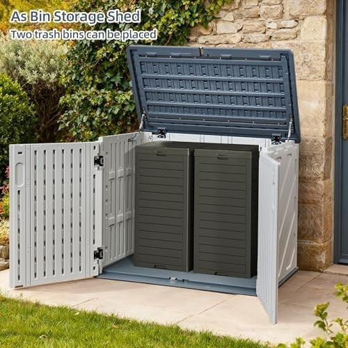 Outdoor Garden Storage Cabinet Waterproof Double Door Tool Shed Resin Grey Navy