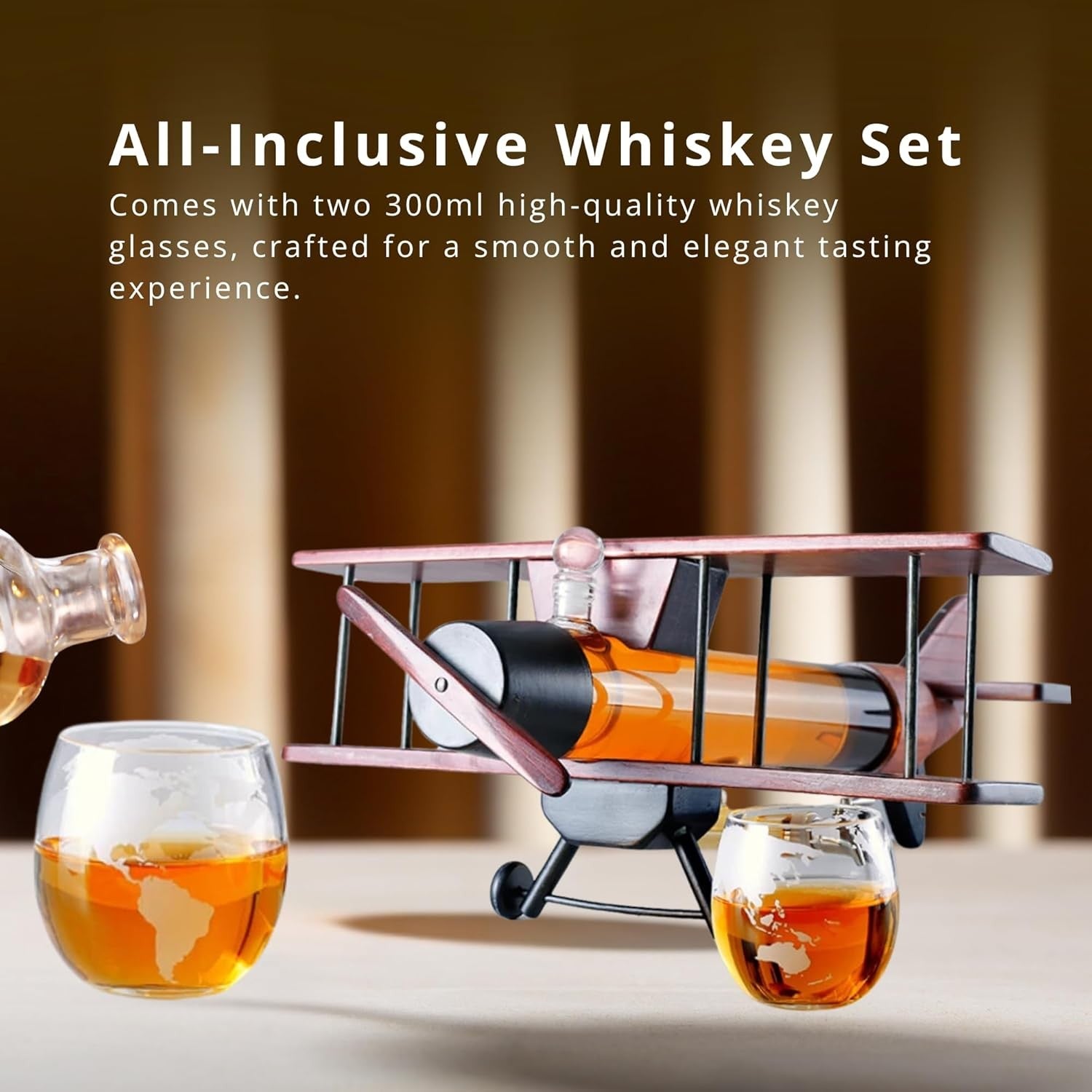 Luxury Airplane Whiskey Decanter Set 1000ml with Glasses | Aviation Gift for Men