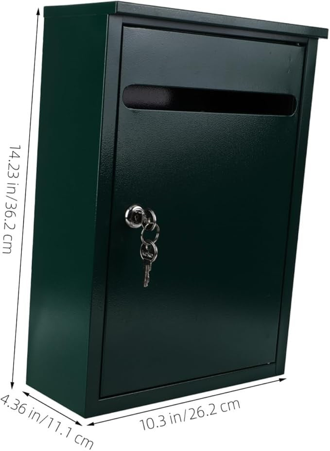 Lockable Wall Mount Mailbox Green Iron Complaint Suggestion Box Outdoor Secure
