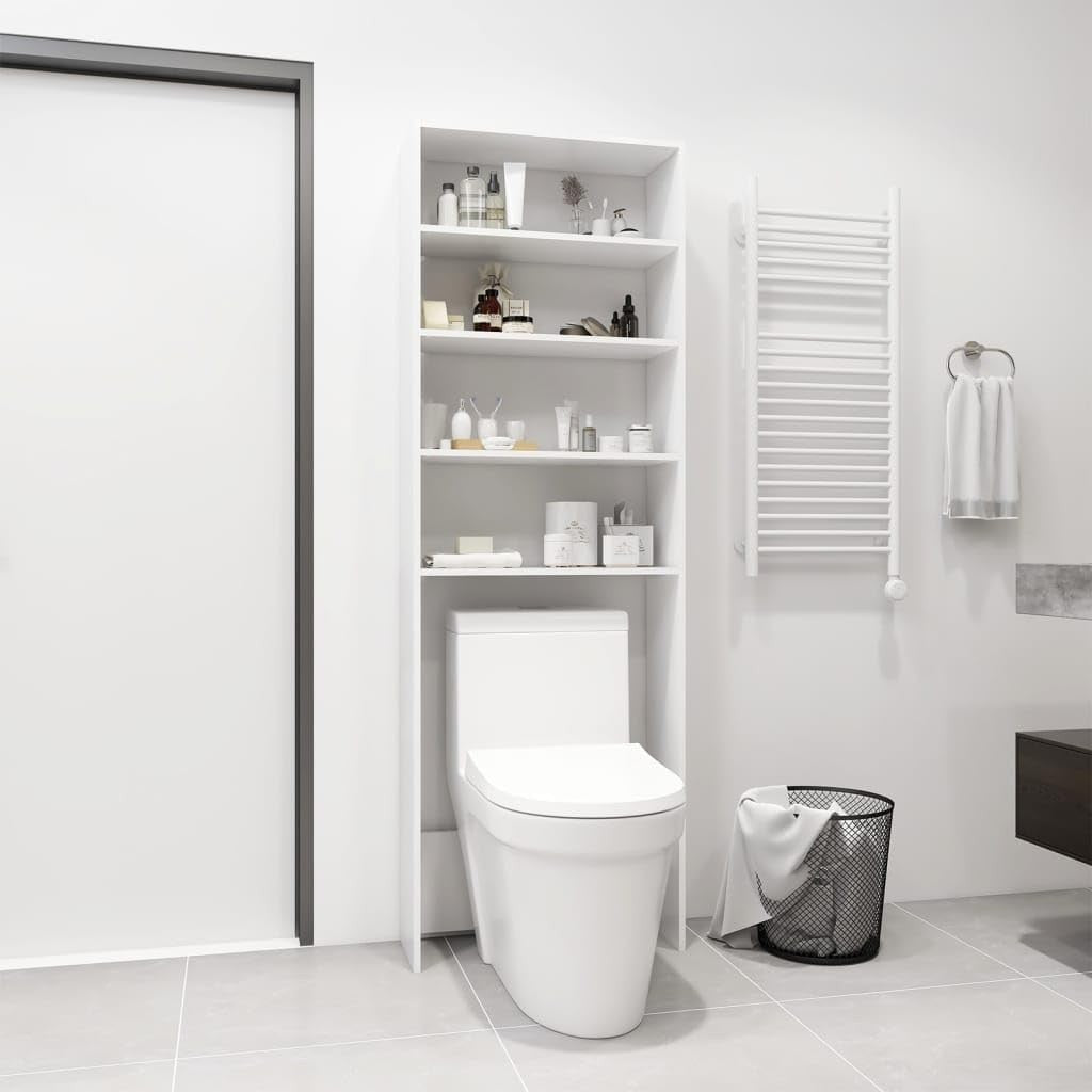 White Washing Machine Storage Rack Cabinet – Tall Laundry Shelf Unit 190cm