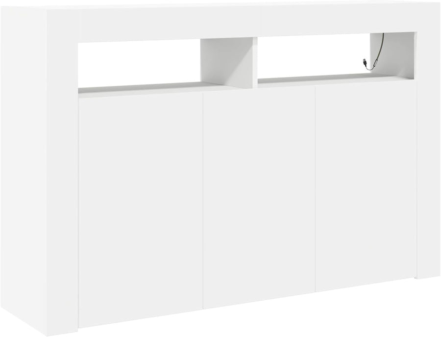 Modern White Sideboard with LED Lighting | Spacious 3-Door Storage Unit