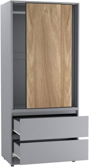 2-Door 2-Drawer Sliding Wardrobe with Hanging Rail & Silent Doors, Bedroom