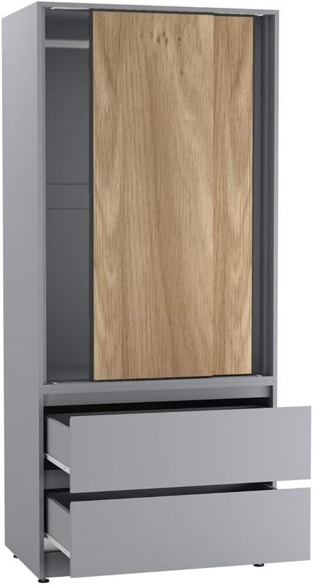 2-Door 2-Drawer Sliding Wardrobe with Hanging Rail & Silent Doors, Bedroom