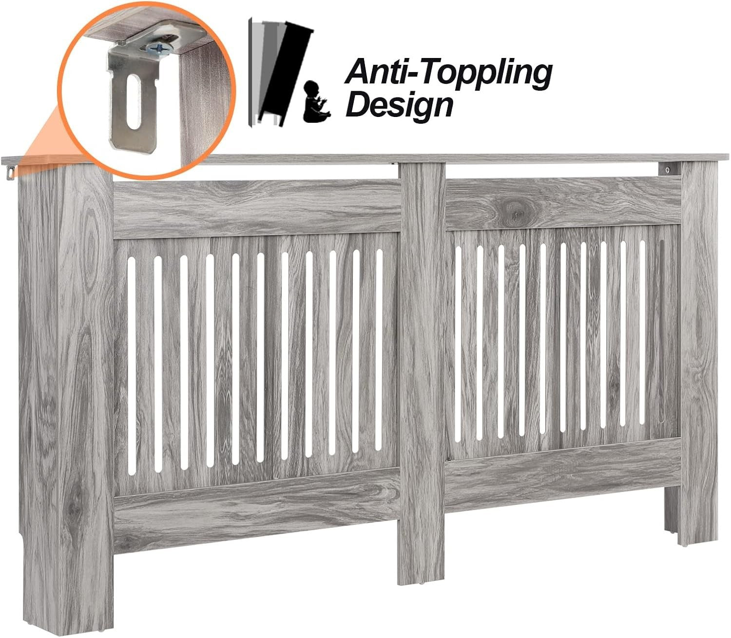 Large Grey Radiator Cover | Modern MDF Vertical Slatted Cabinet