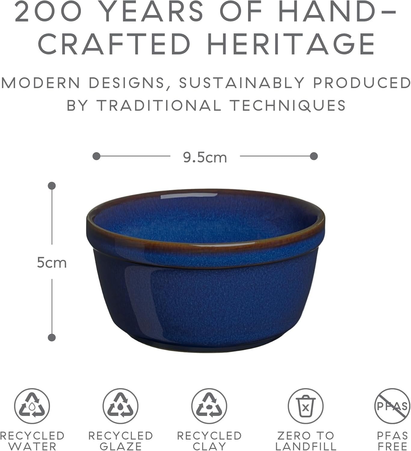 4 Pcs Blue Stoneware Ramekins 170ml Oven Microwave Dishwasher Safe