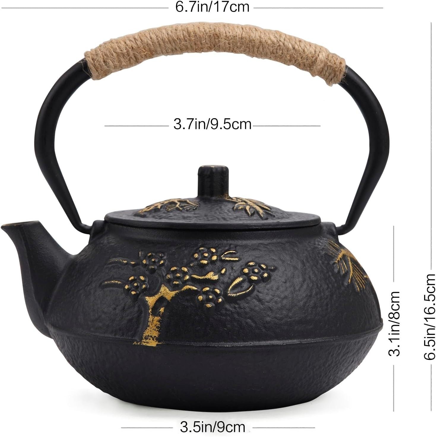 Cast Iron Teapot 0.9L Japanese Tea Kettle Infuser Strainer Black