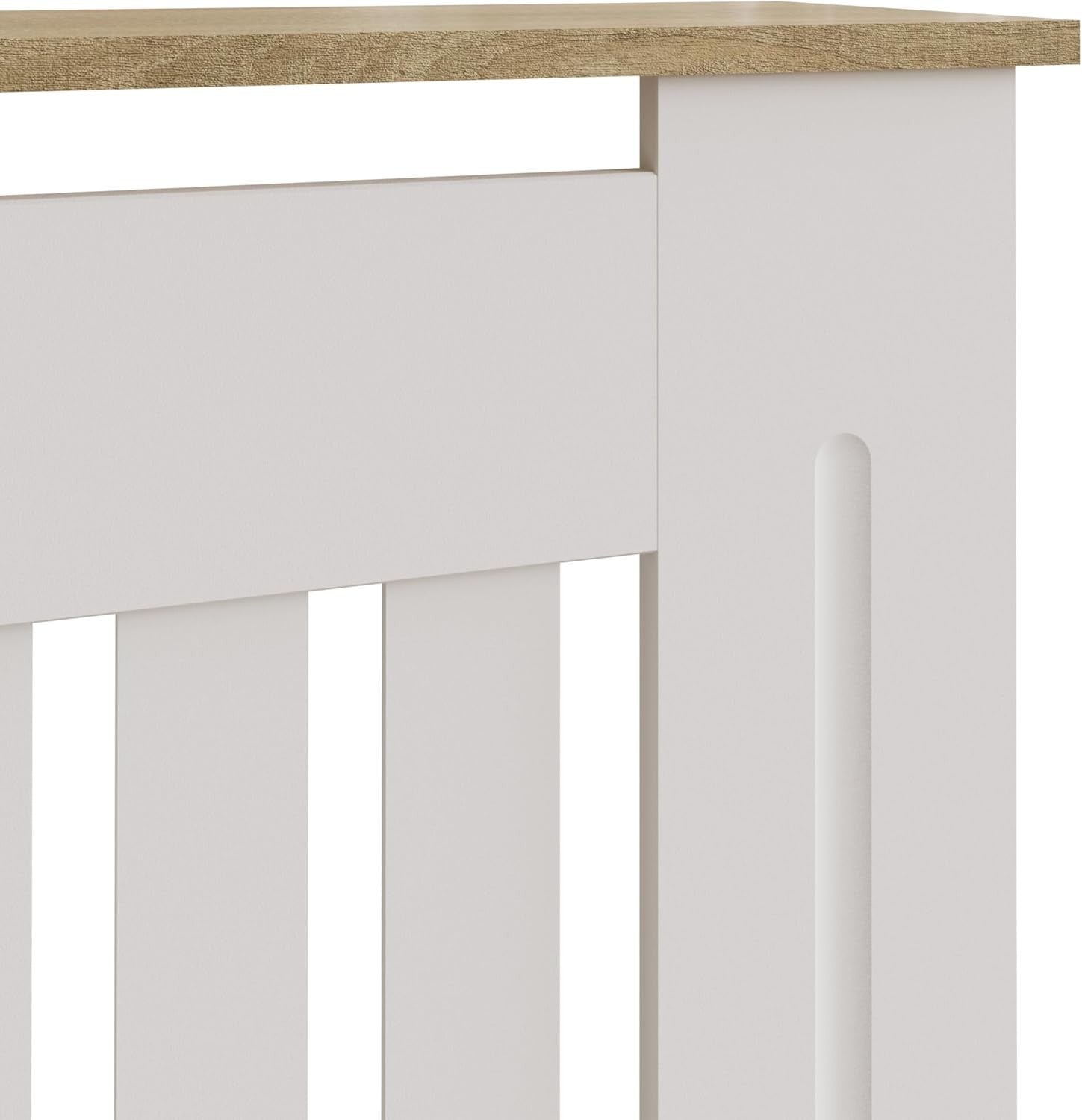 Small White Radiator Cover 78cm Slatted Wood Design Cabinet with Display Shelf
