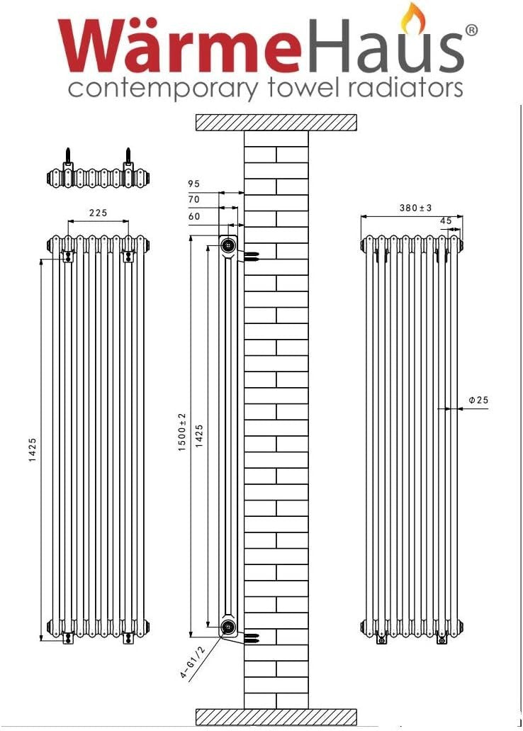 Vertical Cast Iron Radiator 1500x380mm Double Panel White Heating