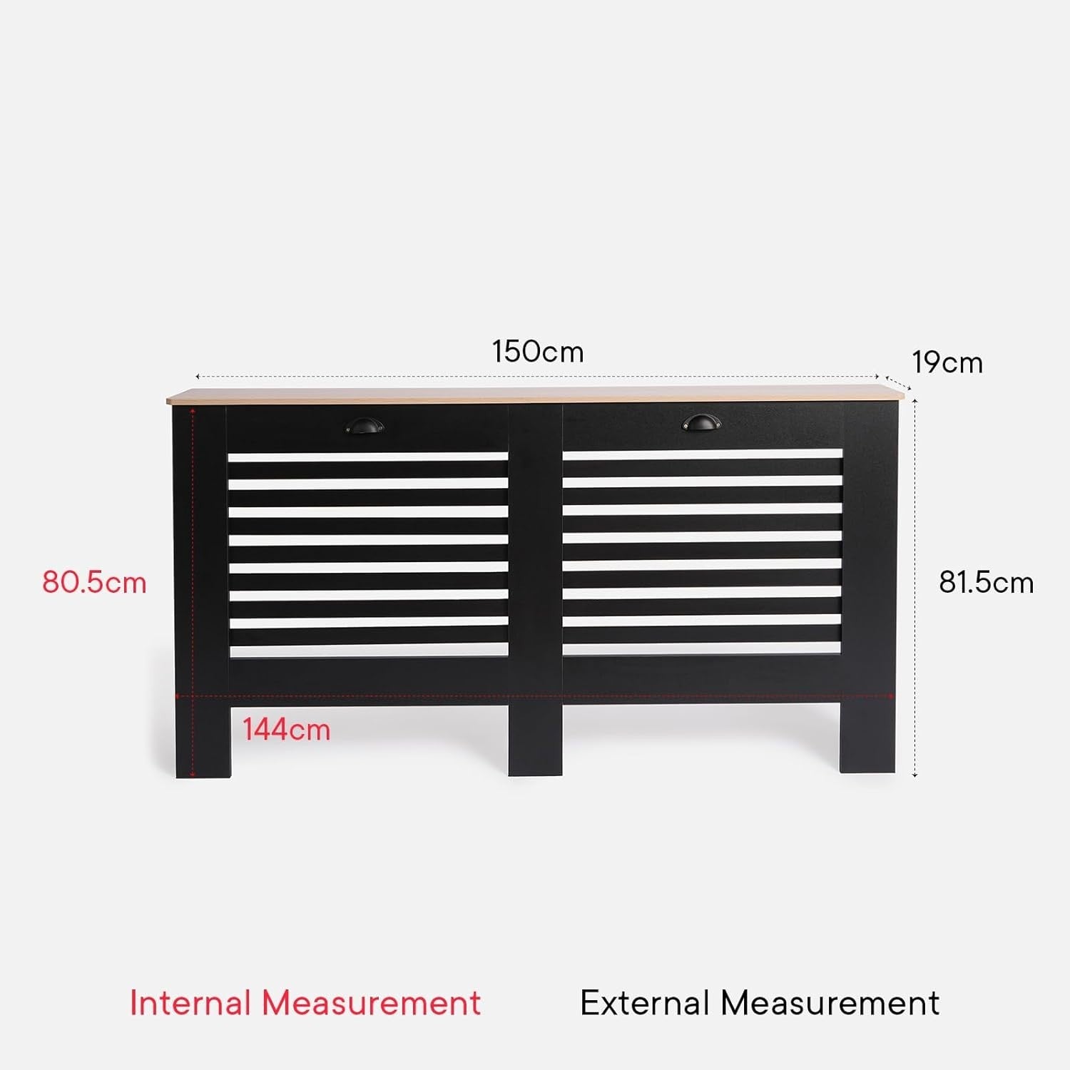 Large Black Radiator Cover with Oak Top – Modern MDF Slatted Cabinet