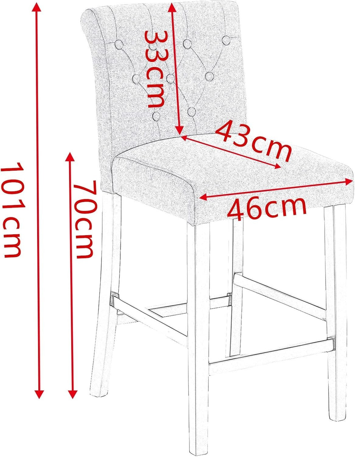 Dark Grey Linen Bar Stools Set of 2 Wooden Counter Chairs with Backrest