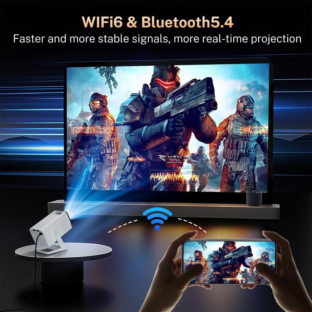 WiFi6 Smart Mini Projector 1080P 4K Support Bluetooth Ceiling