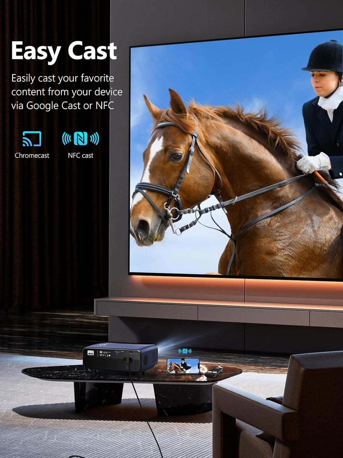 4K Smart Projector 2200 ANSI Android TV WiFi 6 Bluetooth HDR
