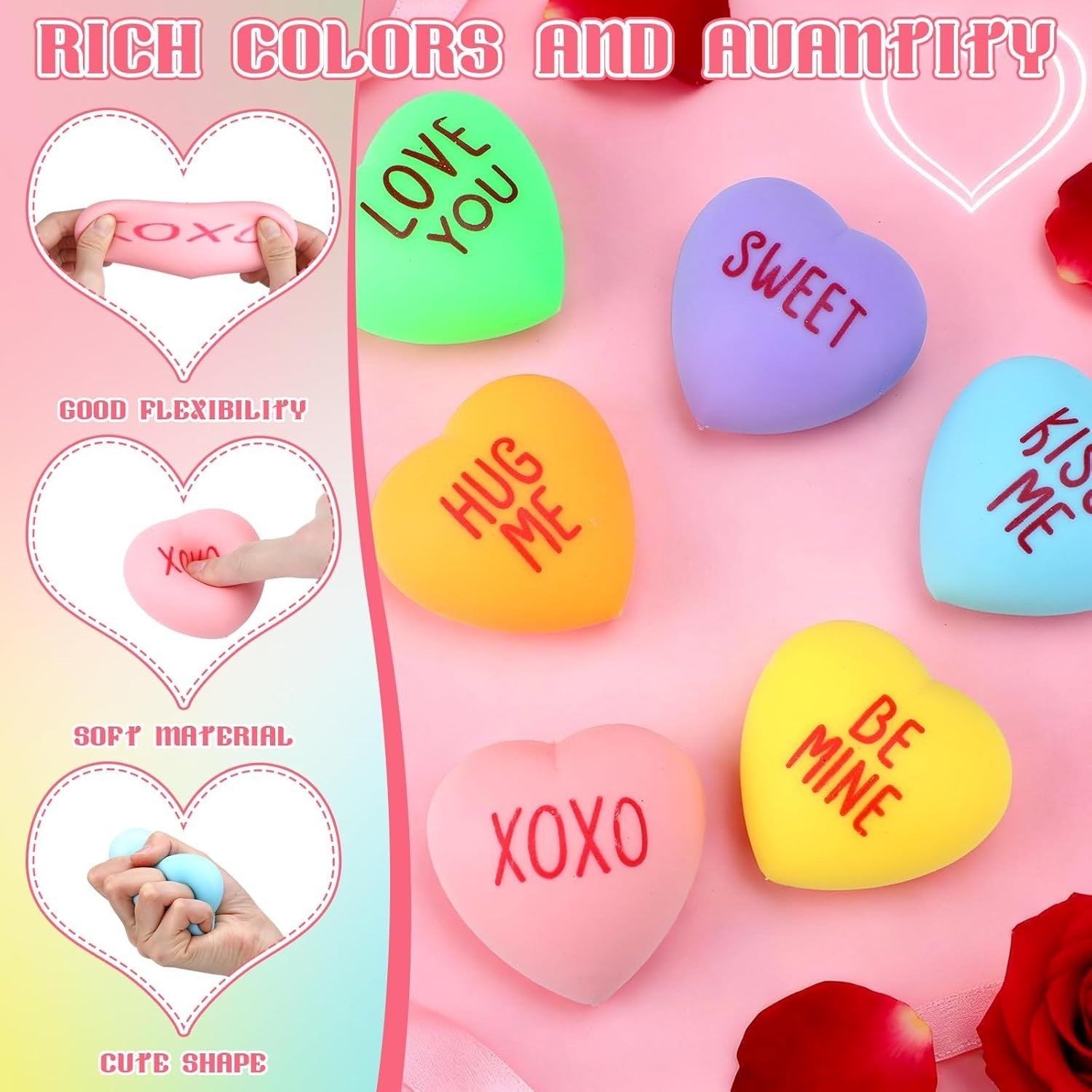 36 Pack Heart Stress Balls Mini Valentine Fidget Toys Stress Relief