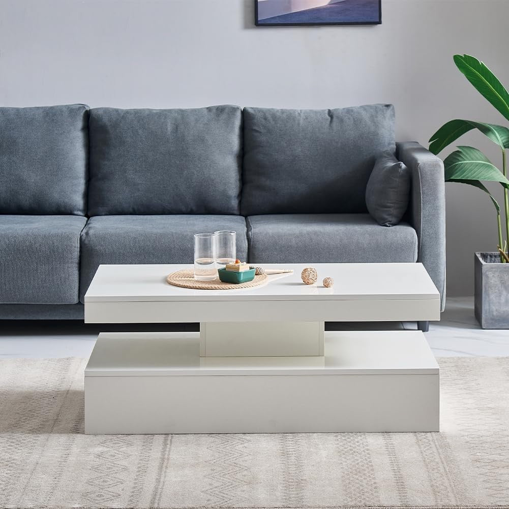 White High Gloss Coffee Table with 16-Color LED Lights – Modern Living Room