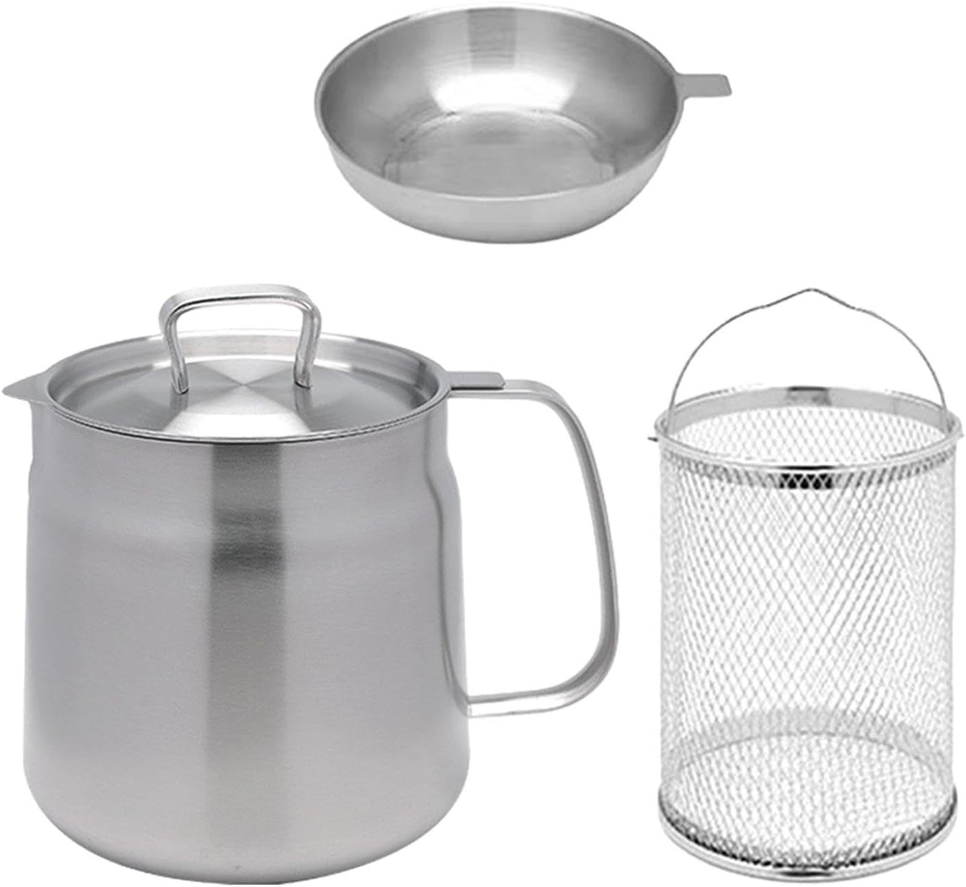 1.5L Stainless Steel Deep Fryer Pot Chip Pan Basket Lid Oil Strainer