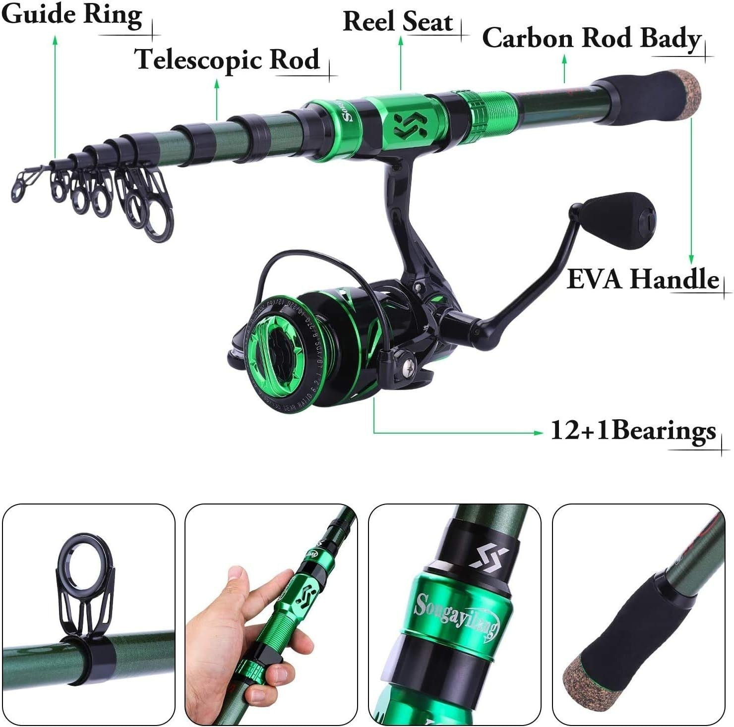 Telescopic 1.8m Fishing Rod & Reel Combo Spin Travel Saltwater Freshwater