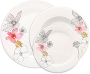 12pc White Ceramic Dinnerware Set Plates Bowls Service for 4 Floral
