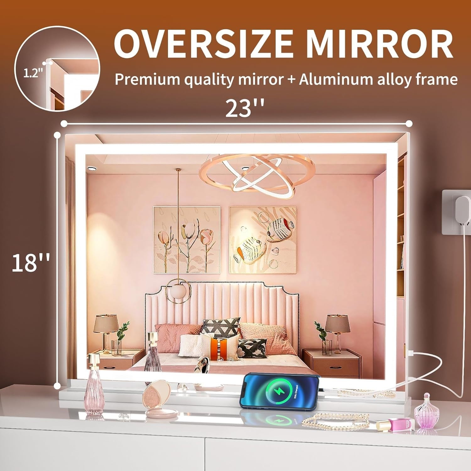 LED Vanity Mirror 58x48cm | Touch Control, 3 Light Modes, Wall/Table Mount