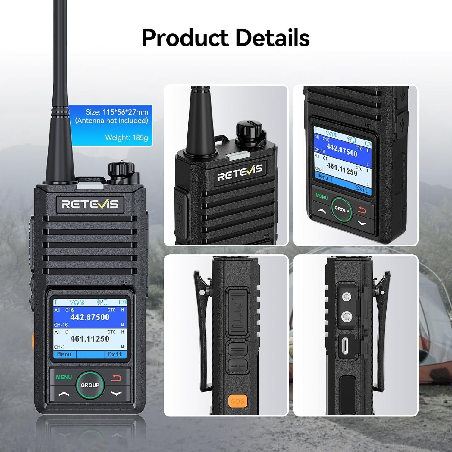 Bluetooth Walkie Talkies Long Range 2 Pack APP Control VOX AI Noise