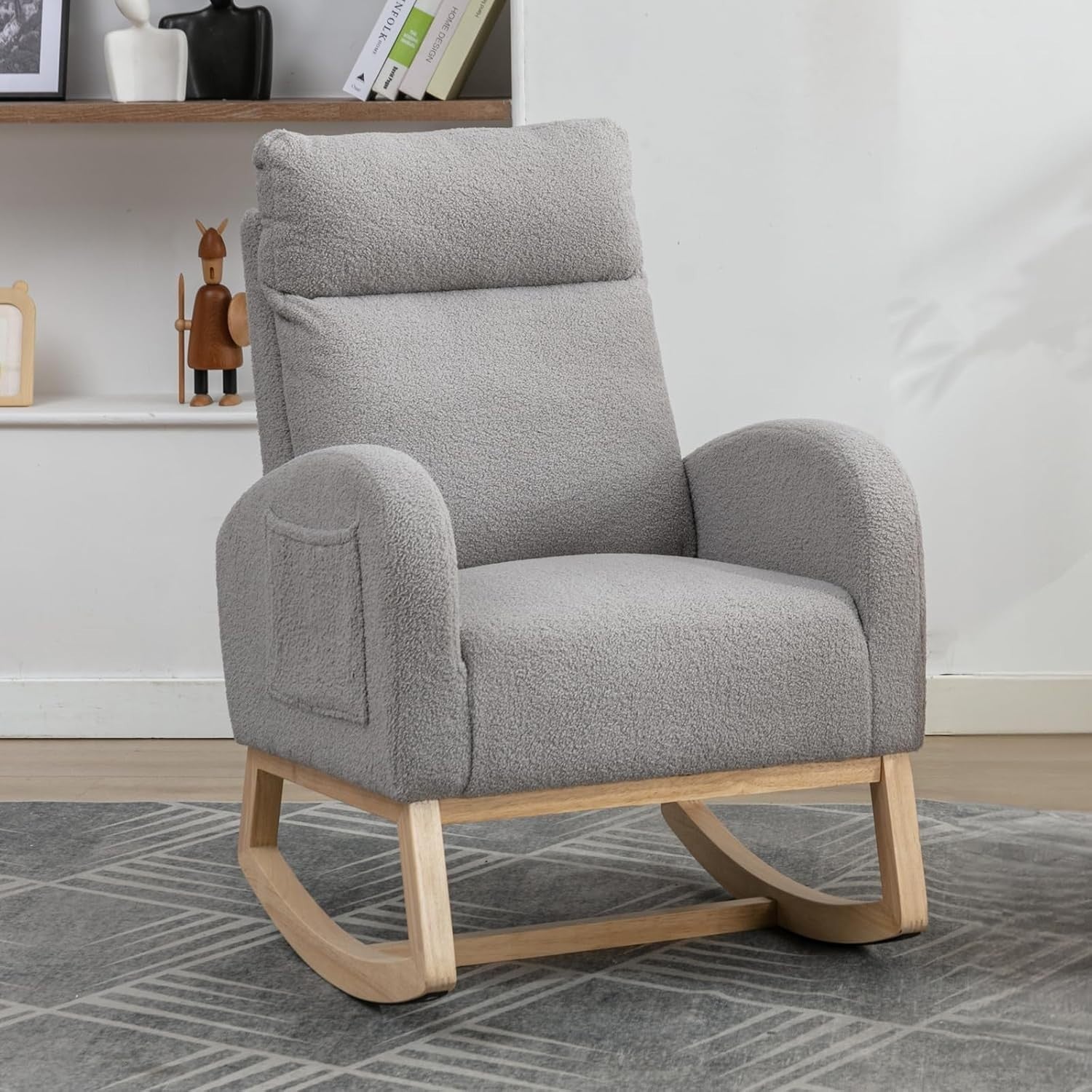 Nursery Rocking Chair for Adults High Back Boucle Armchair Glider Comfy