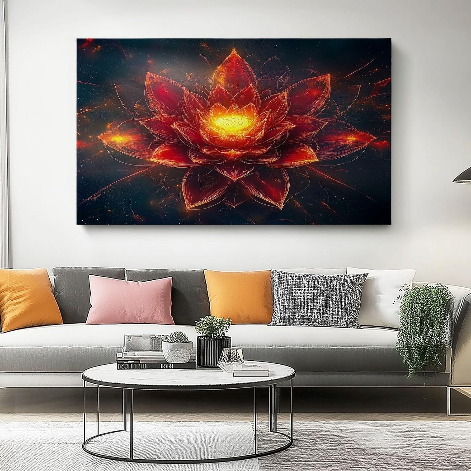 Extra Large Lotus Canvas Wall Art 100x50cm Red Orange Modern