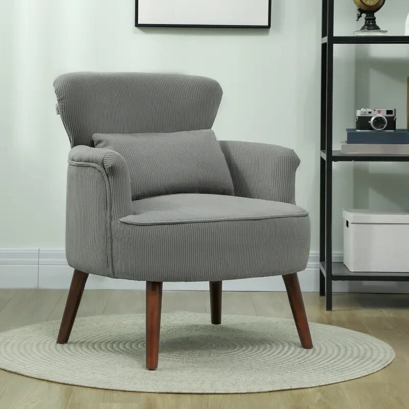 Modern Grey Corduroy Armchair Lounge Chair Padded Seat Wood Legs Sofa