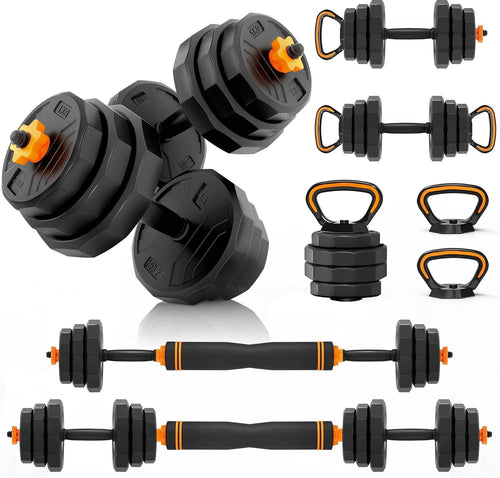 22LB Adjustable Dumbbell Set 4 in 1 Home Gym Barbell Kettlebell