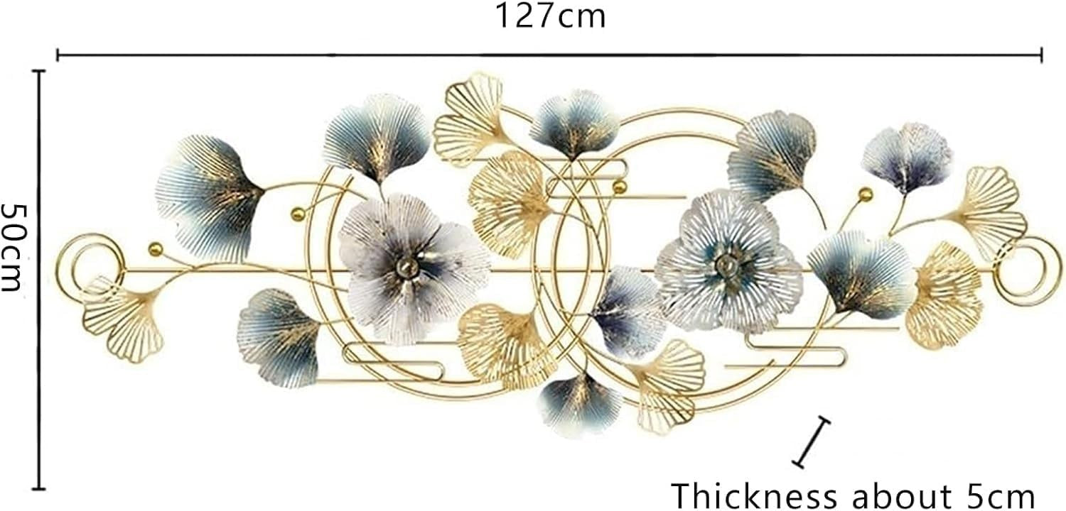Ginkgo Biloba Metal Wall Art – 127×50cm, 3D Gold & Silver Decor