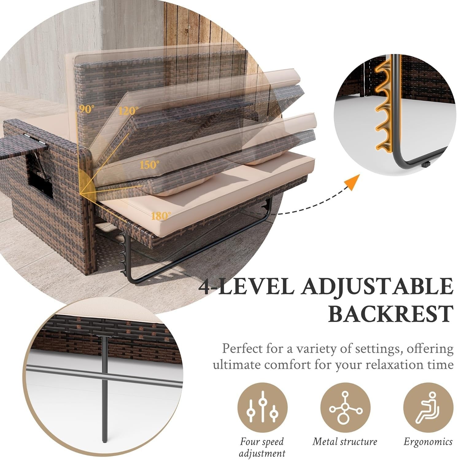 Rattan Daybed Sofa Set Storage Ottoman Cushions Tray Patio Garden Seat