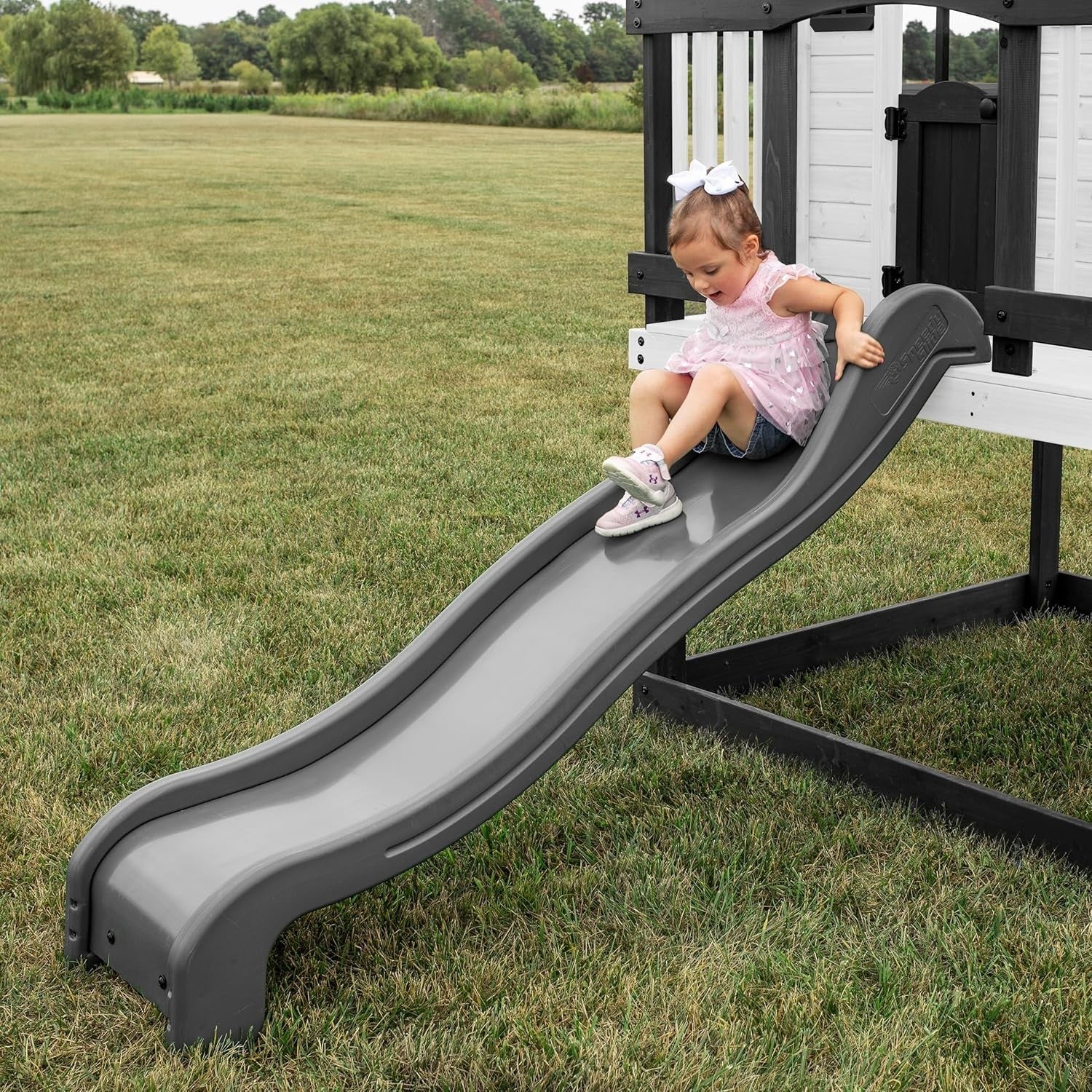 Elevated Cedar Kids Playhouse with Slide Outdoor Garden Toy Kitchen