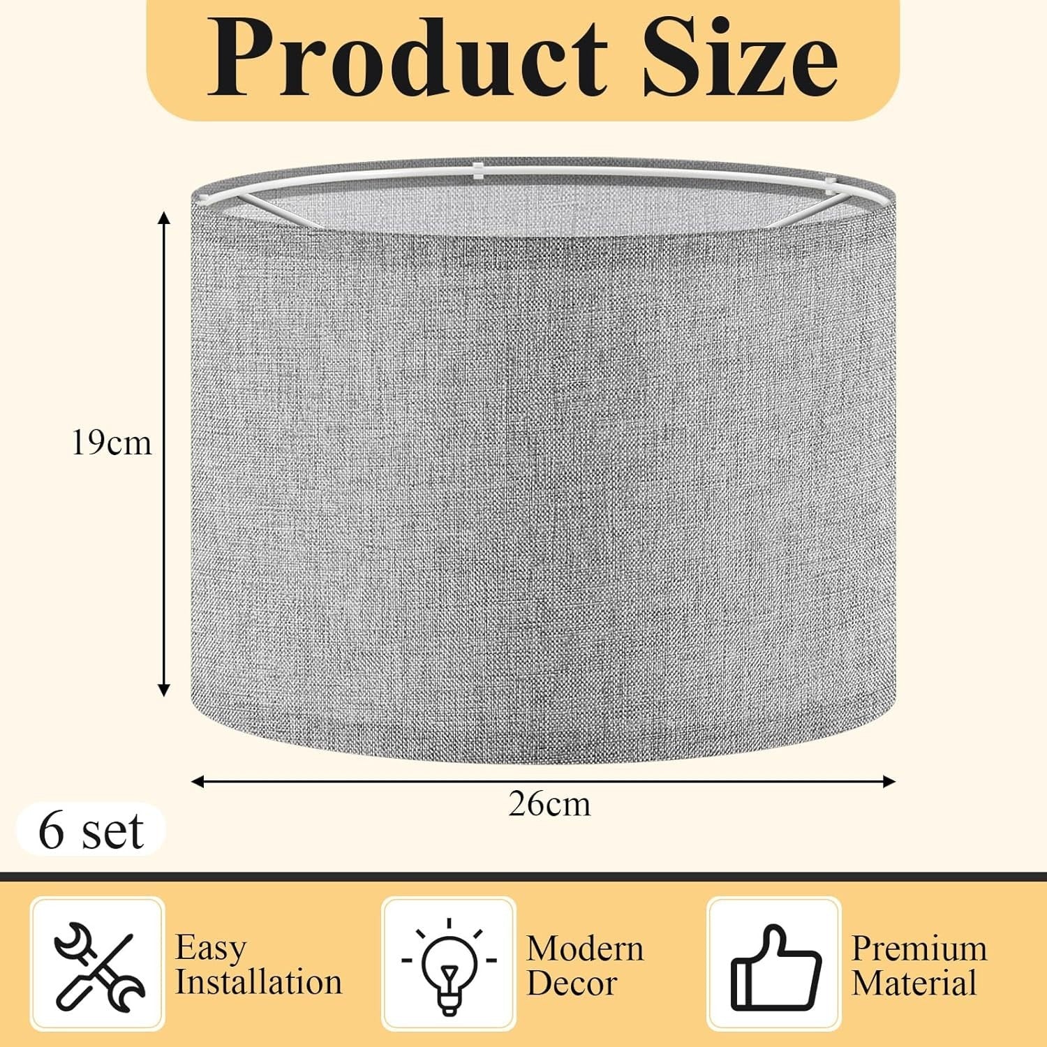 Grey Fabric Lampshade Set of 6 E27 E14 Drum Shades Ceiling Table Floor