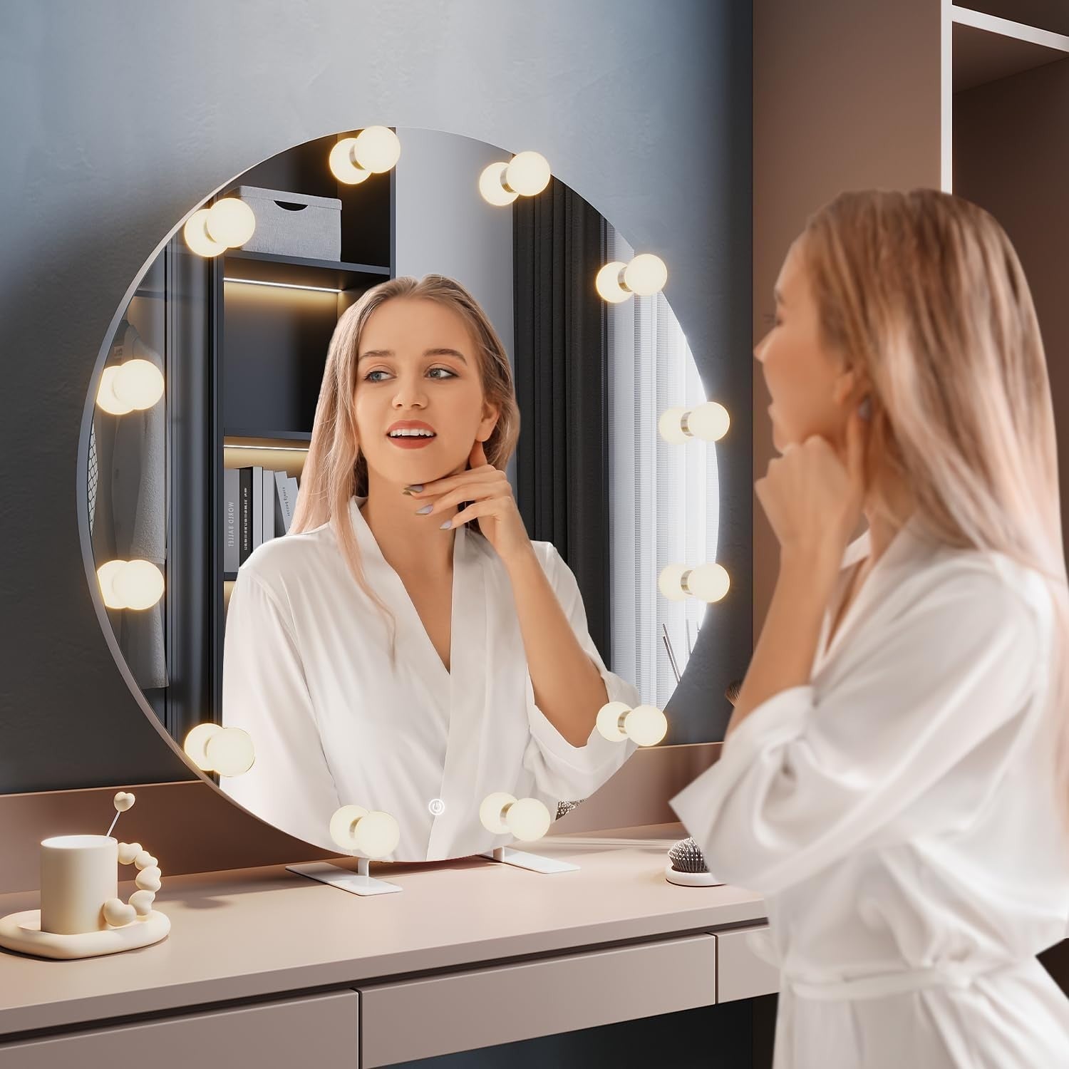 Round LED Vanity Mirror 80cm with 12 Dimmable Bulbs Touch Control Light