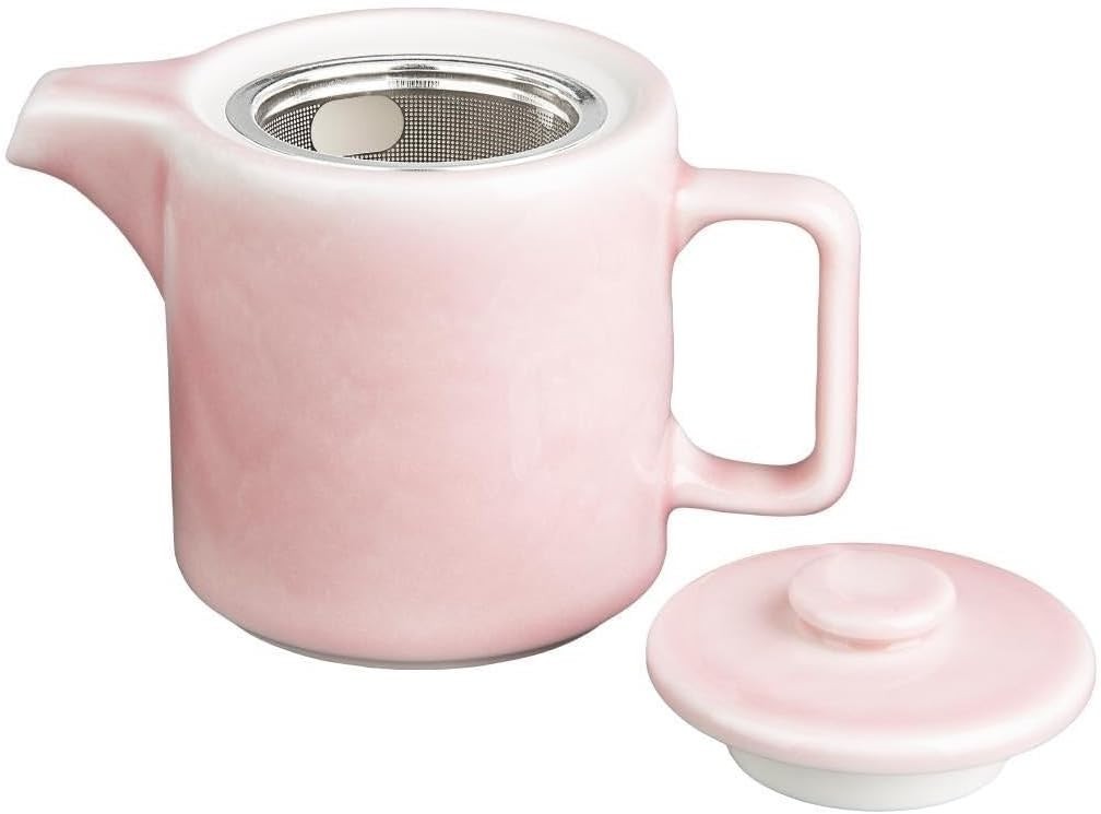 2 Pack Pink Porcelain Teapots 450ml with Stainless Steel Infusers