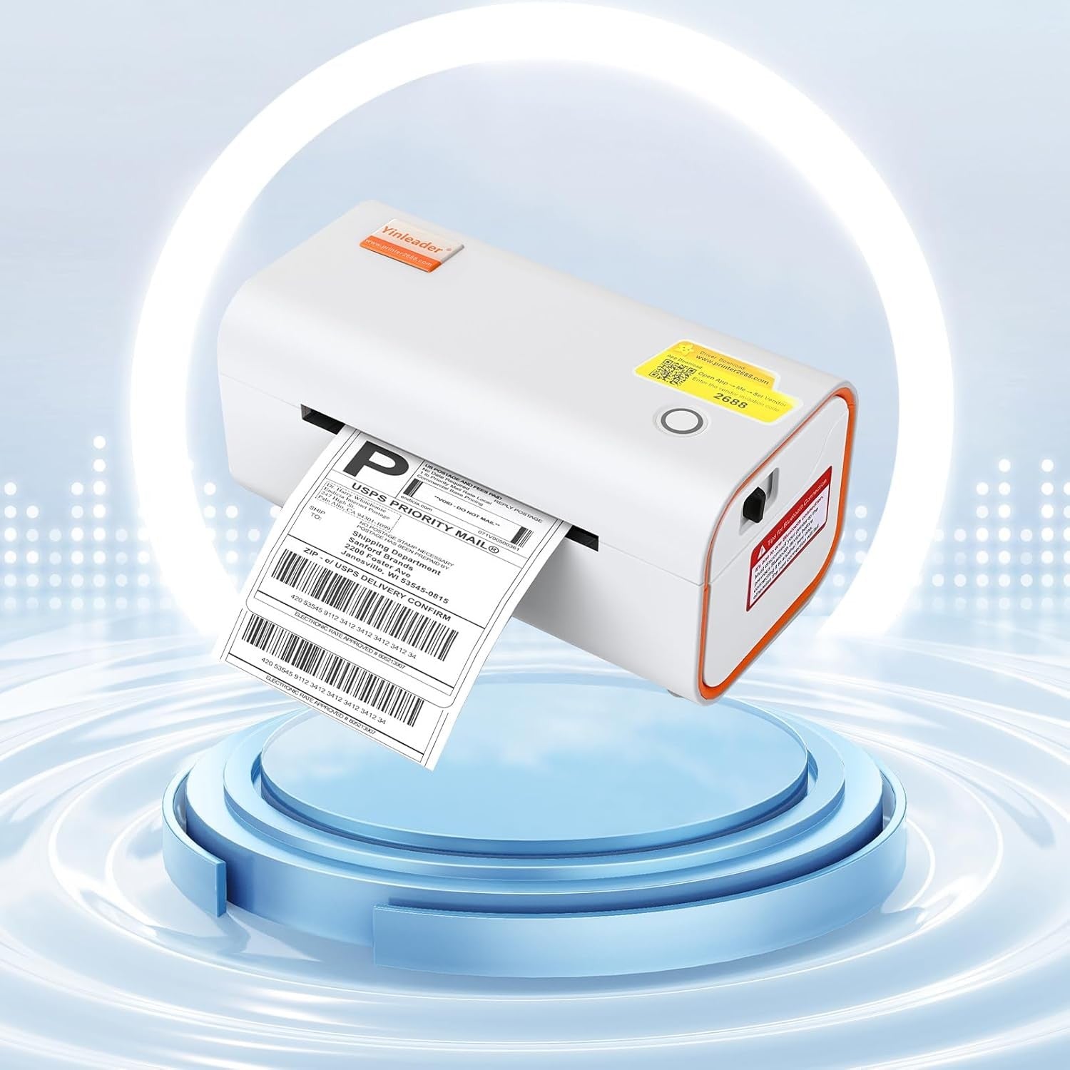 Portable 4x6 Thermal Shipping Label Printer Bluetooth/USB – White